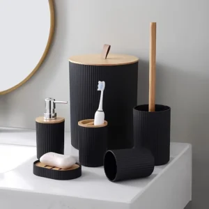 6-Piece Bathroom Essentials Set with Trash Can