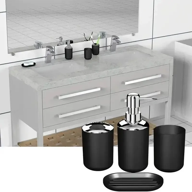 4-Piece Modern Plastic Bathroom Essentials Set - Image 4