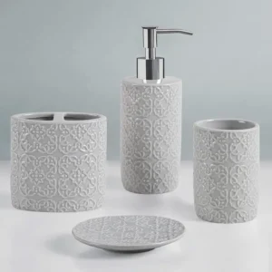 4-Piece Embossed Ceramic Bathroom Essentials Set