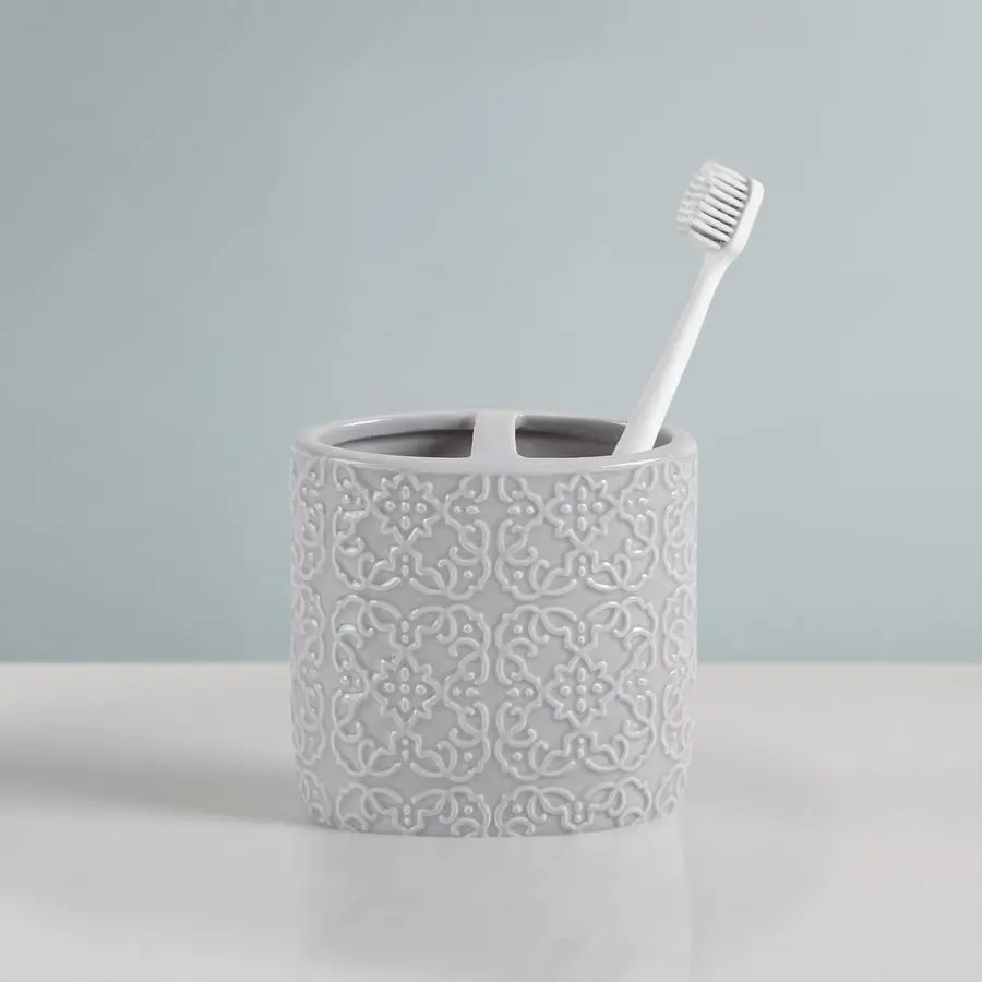 4-Piece Embossed Ceramic Bathroom Essentials Set - Image 4