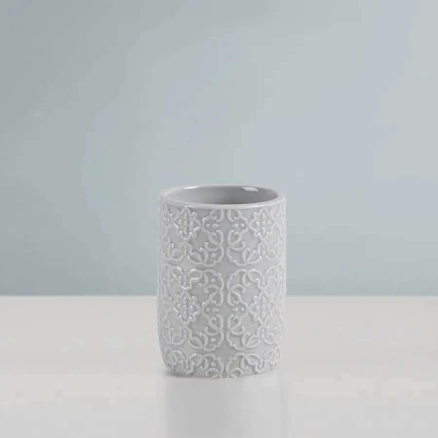 4-Piece Embossed Ceramic Bathroom Essentials Set - Image 6