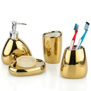 4-Piece Gold Ceramic Bathroom Essentials Set