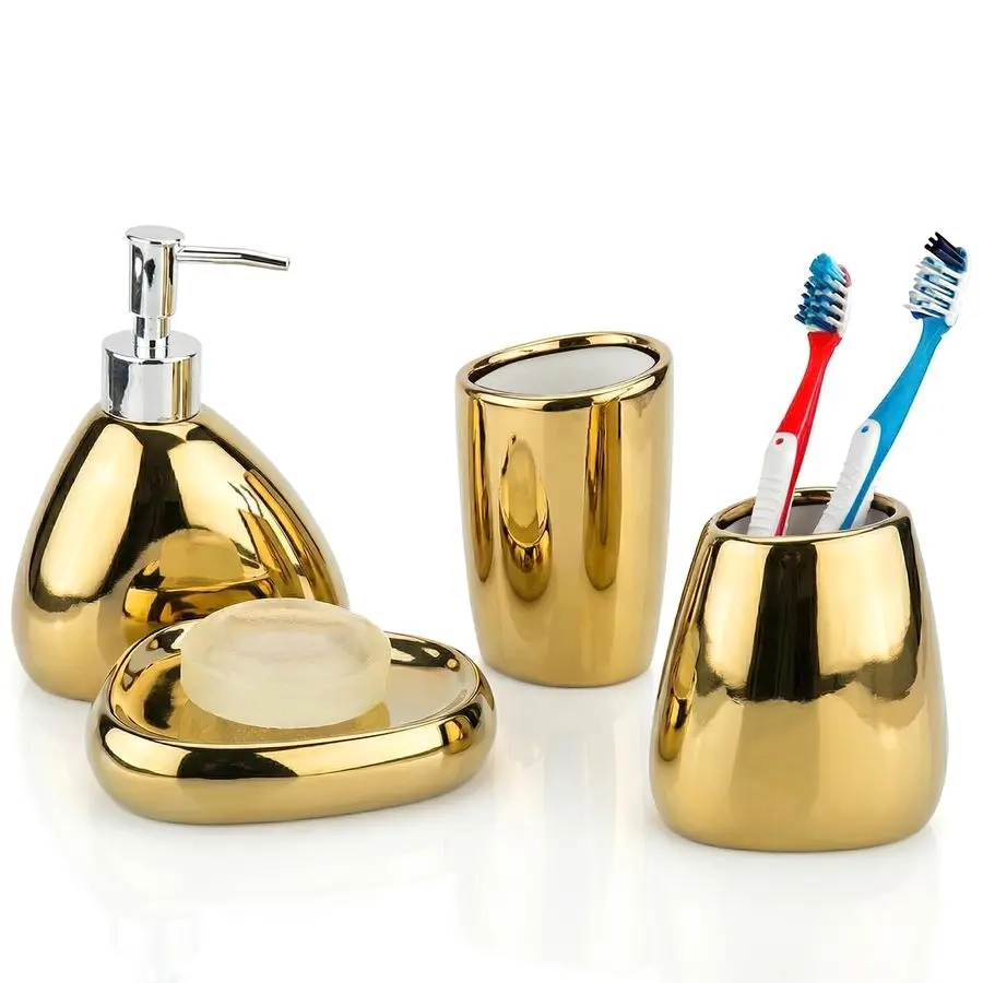 4-Piece Gold Ceramic Bathroom Essentials Set