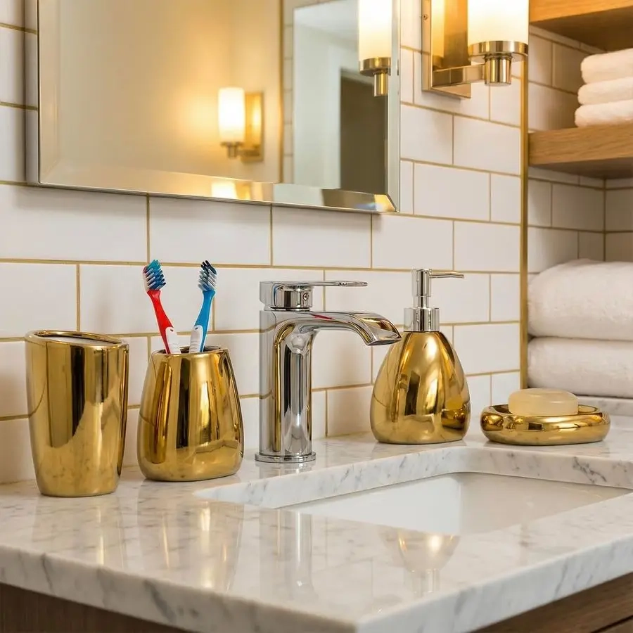 4-Piece Gold Ceramic Bathroom Essentials Set - Image 2