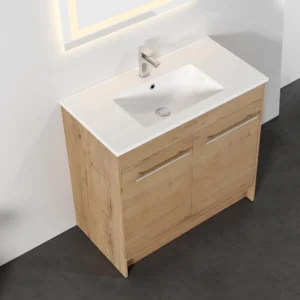 Freestanding Bathroom Vanity Cabinet with Ceramic Sink and Adjustable Shelf