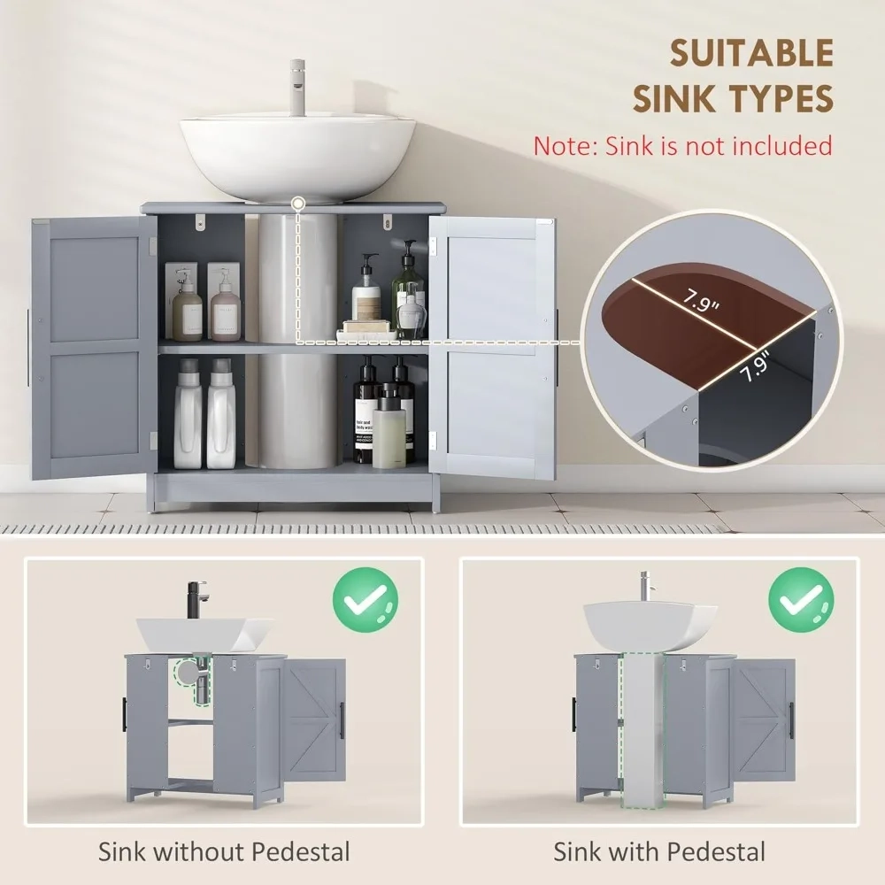 Farmhouse Freestanding Under Sink Storage Cabinet with Adjustable Shelf and Barn Doors - Image 3