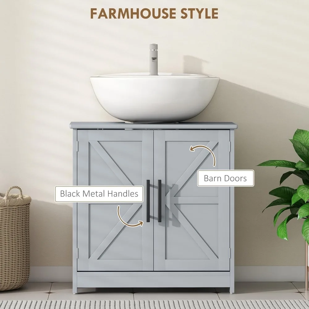 Farmhouse Freestanding Under Sink Storage Cabinet with Adjustable Shelf and Barn Doors - Image 4