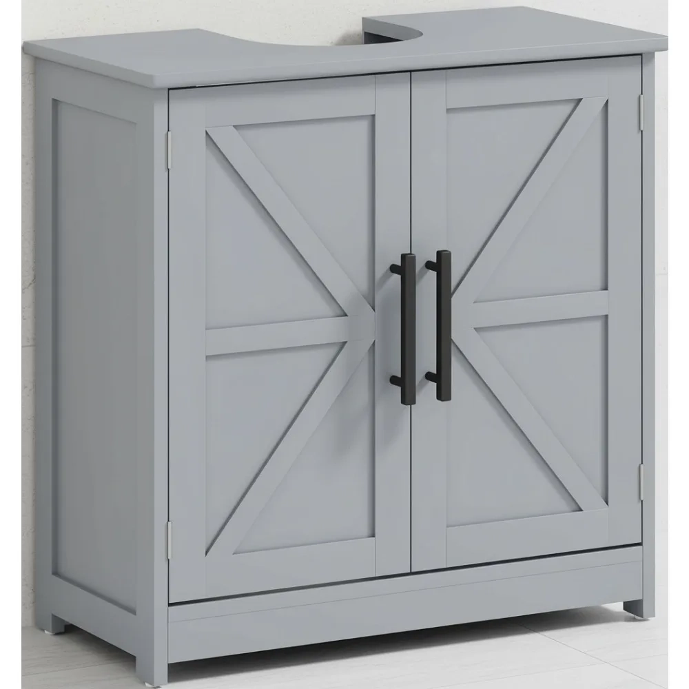Farmhouse Freestanding Under Sink Storage Cabinet with Adjustable Shelf and Barn Doors