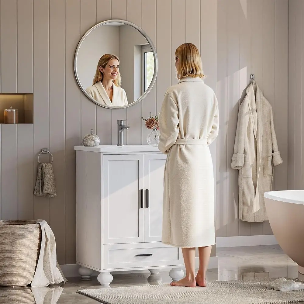 24-Inch Bathroom Vanity with Ceramic Sink, Adjustable Shelf and Drawer - Image 3