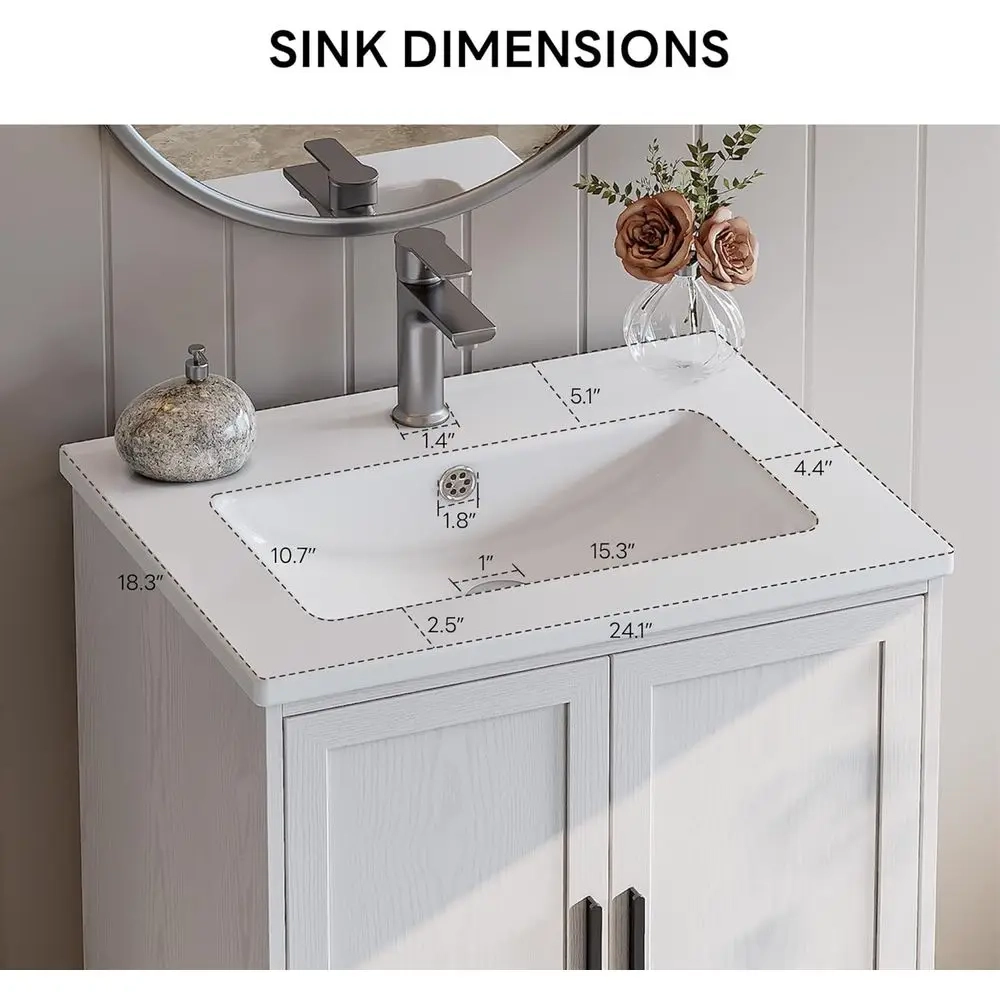 24-Inch Bathroom Vanity with Ceramic Sink, Adjustable Shelf and Drawer - Image 5