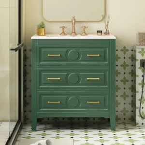 30-Inch Bathroom Vanity with Ceramic Sink, Tip-Out Drawer and 2 Full-Extension Drawers