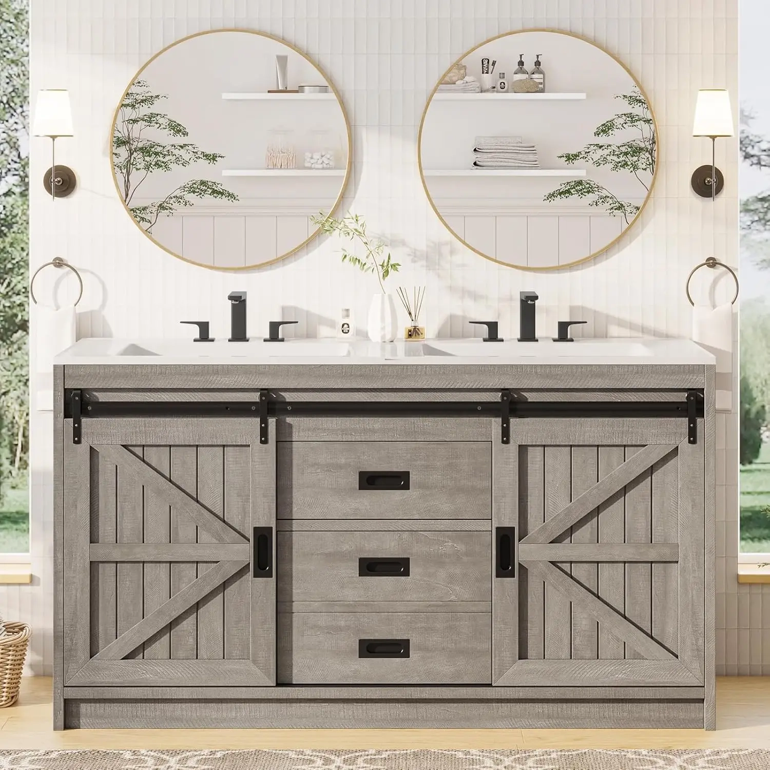 61" Double Sink Bathroom Vanity Cabinet - Image 2