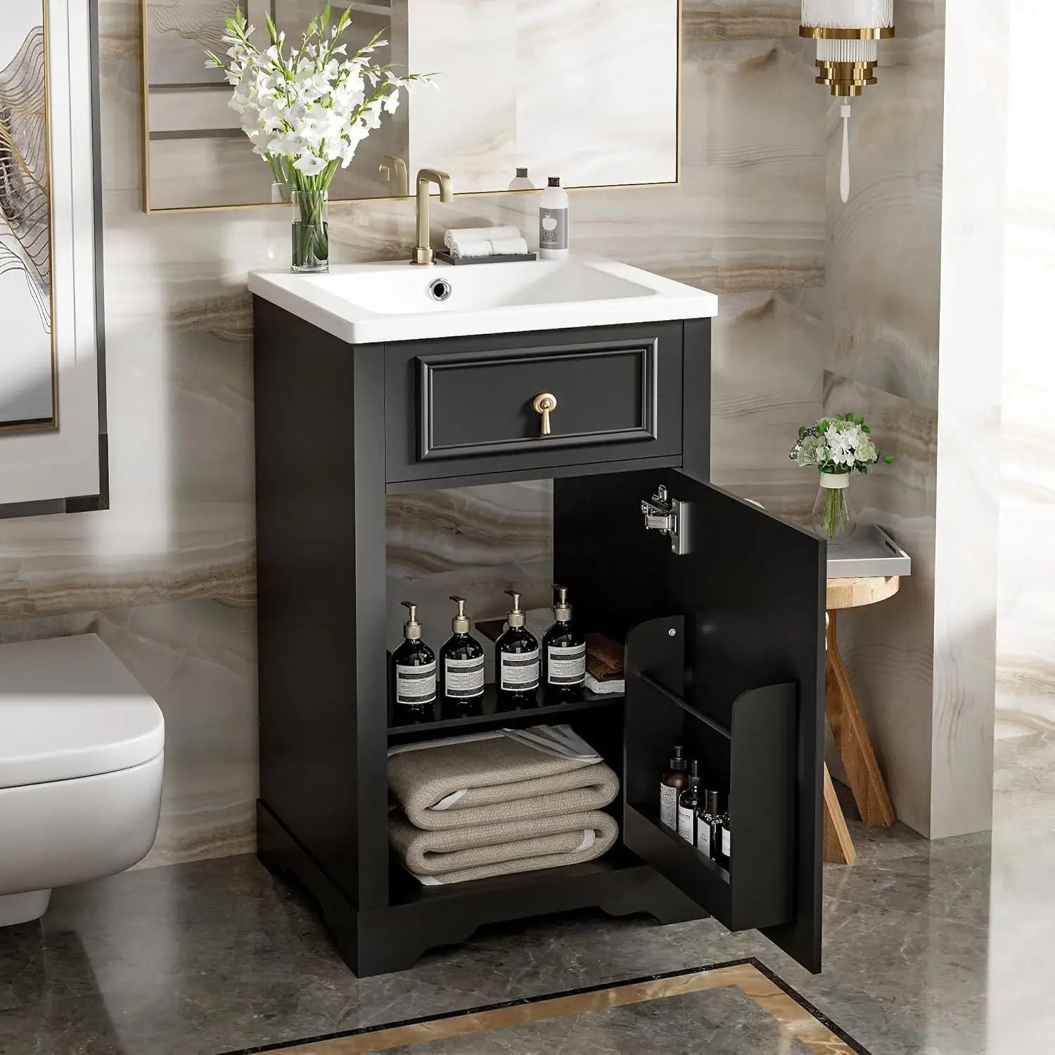 20-Inch Bathroom Vanity with Ceramic Sink, Adjustable Shelf and Soft-Close Door