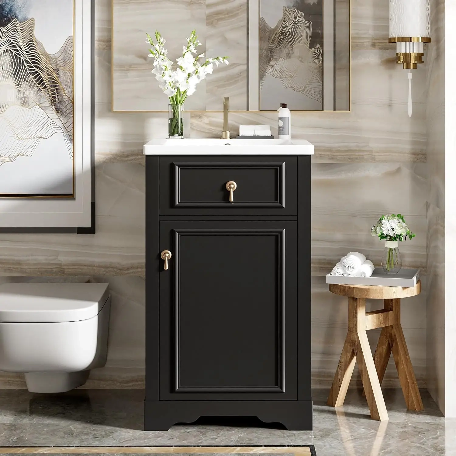 20-Inch Bathroom Vanity with Ceramic Sink, Adjustable Shelf and Soft-Close Door - Image 3