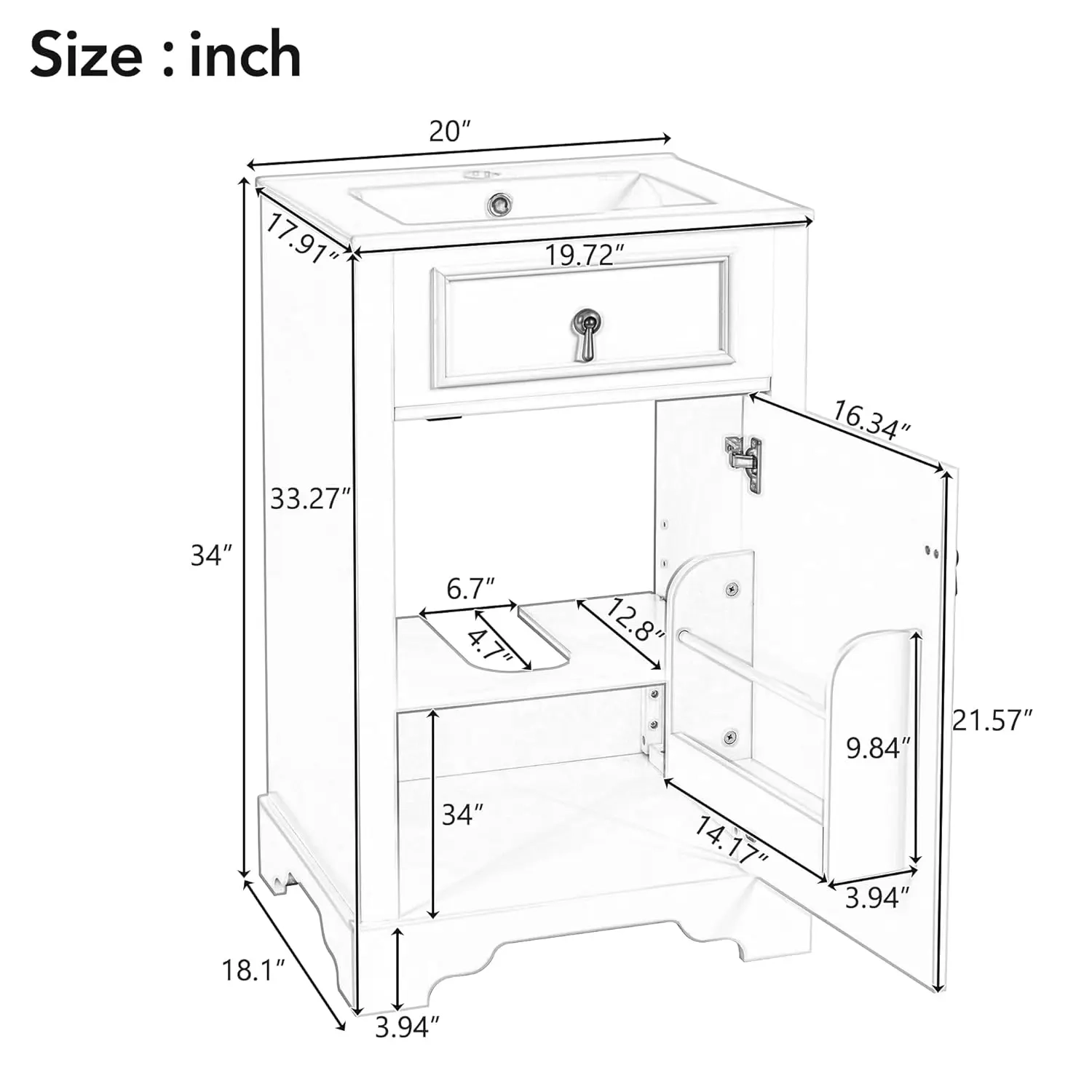 20-Inch Bathroom Vanity with Ceramic Sink, Adjustable Shelf and Soft-Close Door - Image 2