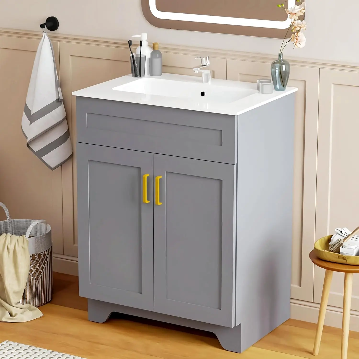 24-Inch Bathroom Vanity with Ceramic Sink and Double - Image 5