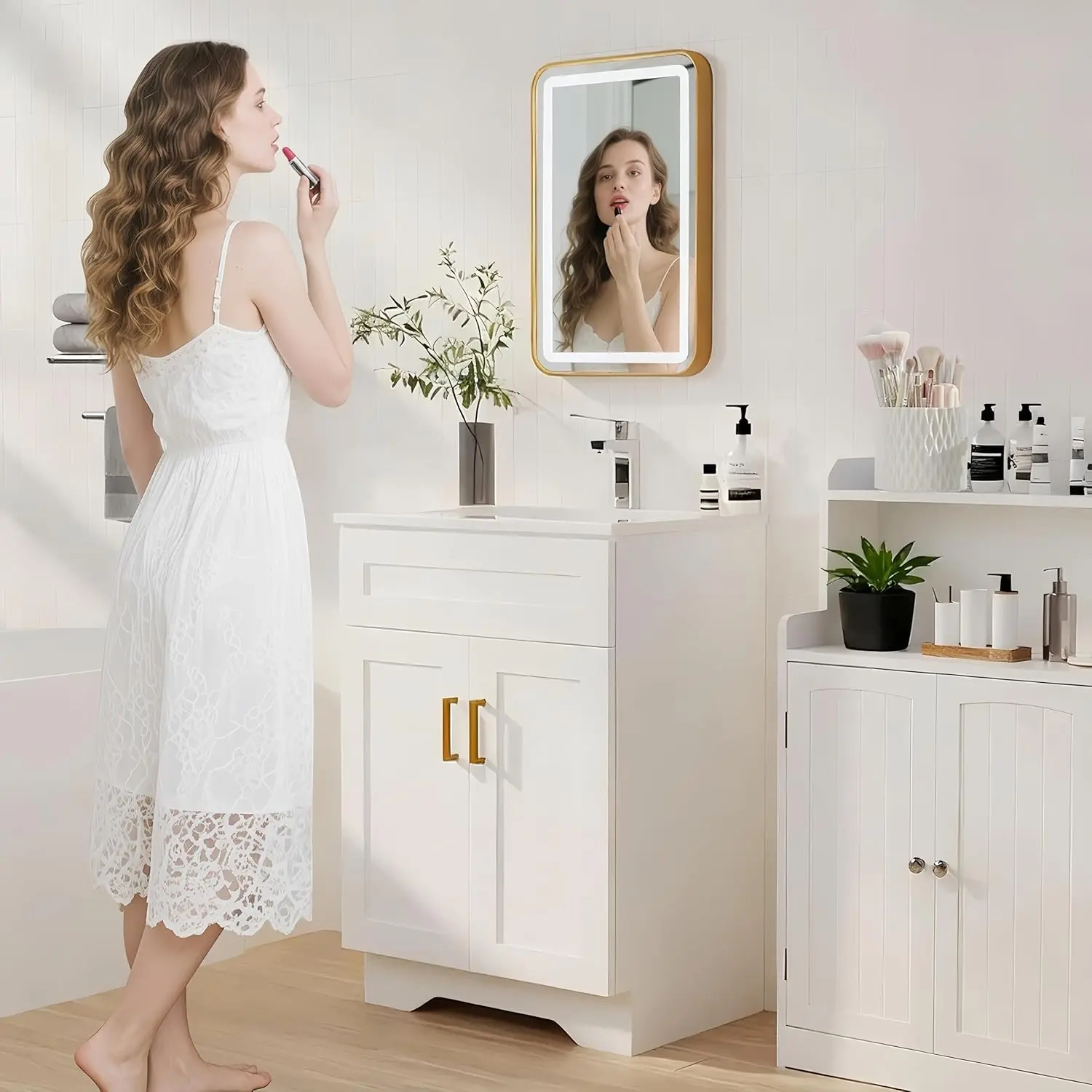 24-Inch Bathroom Vanity with Ceramic Sink and Double - Image 3
