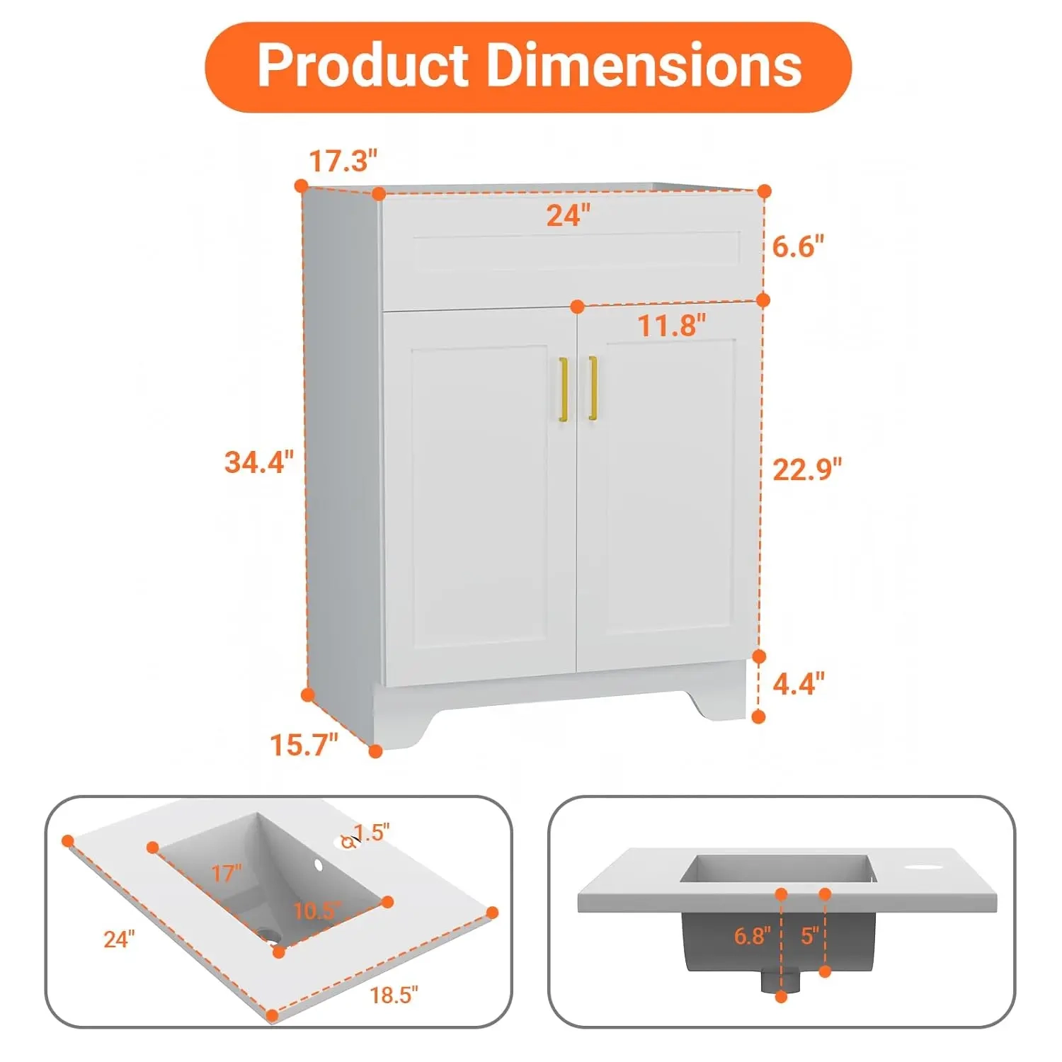 24-Inch Bathroom Vanity with Ceramic Sink and Double - Image 2