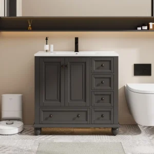 36-Inch Vintage Bathroom Vanity with SMC Sink and Bottom Drawer Storage