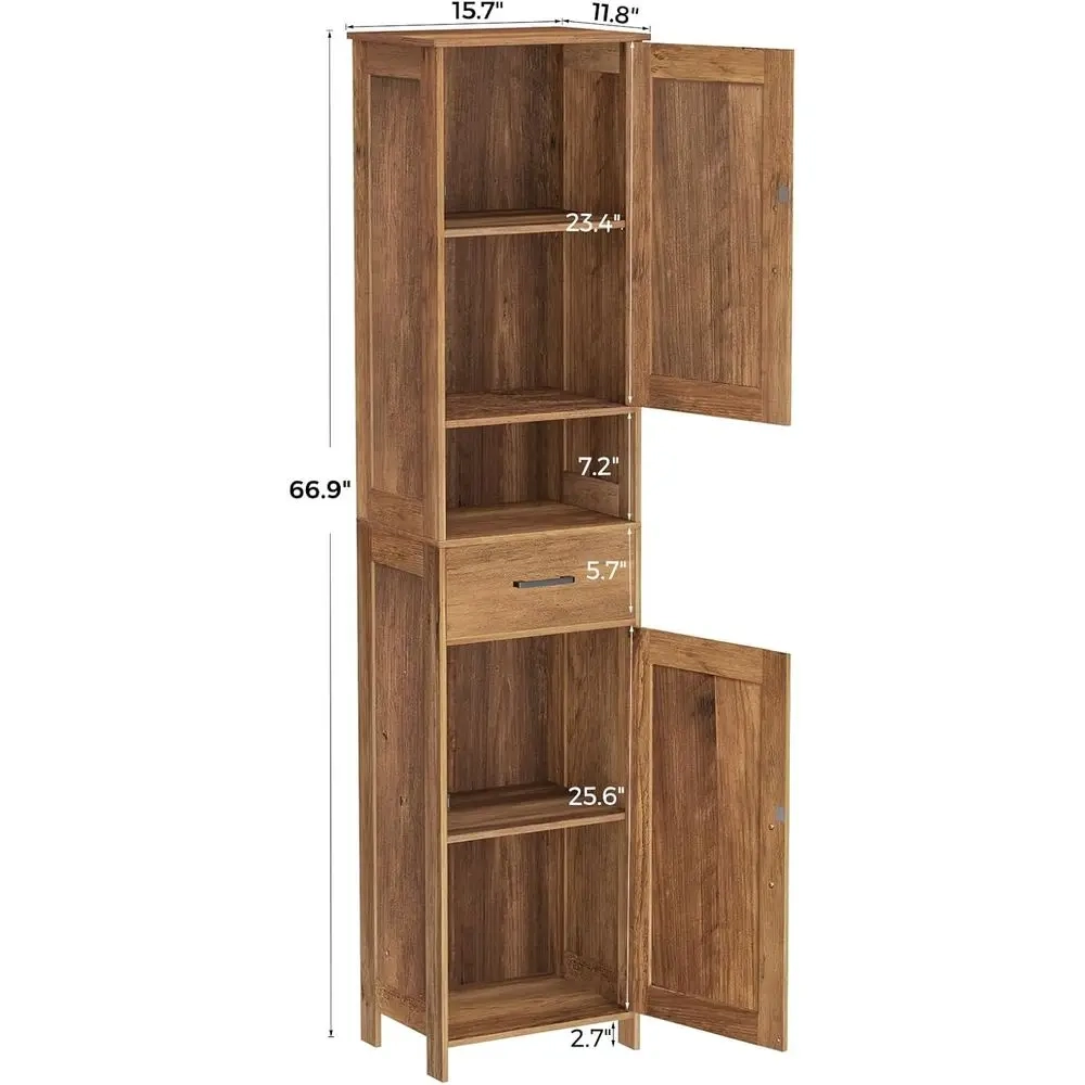 Rustic Walnut Tall Storage Cabinet with Barn Doors, Drawer and Adjustable Shelves - Image 3
