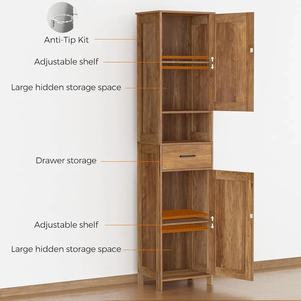 Rustic Walnut Tall Storage Cabinet with Barn Doors, Drawer and Adjustable Shelves - Image 4