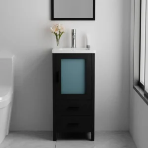 16-Inch Black Bathroom Vanity with Ceramic Sink, 2 Drawers and Single Door