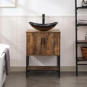 24-Inch Rustic Brown Bathroom Vanity with Vessel Sink Option and Open Shelf
