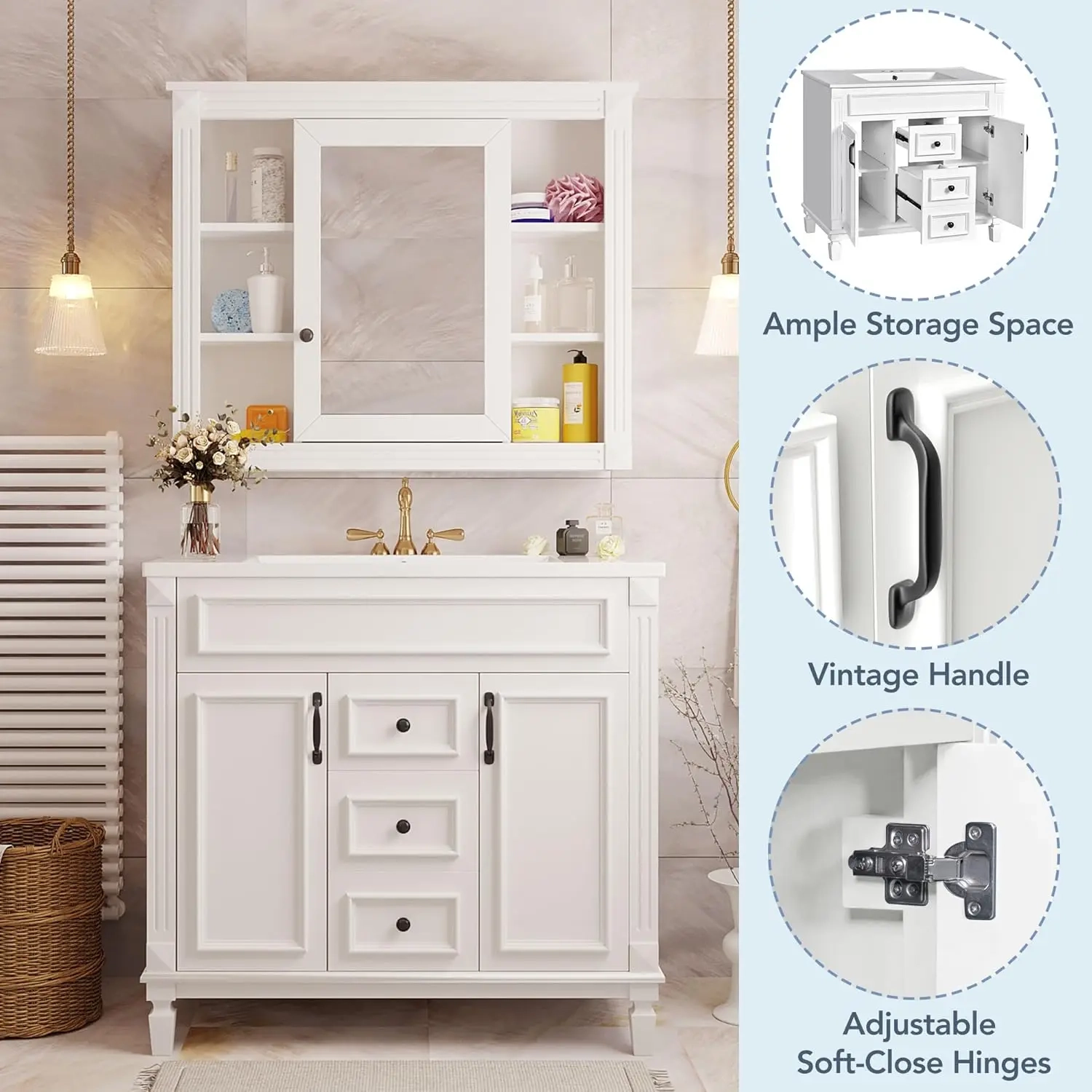 36-Inch Freestanding Bathroom Vanity with Integrated Sink and 2 Drawers - Image 3