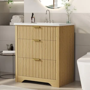 30-Inch Fluted Bathroom Vanity with Ceramic Sink and 2 Drawers