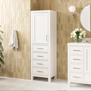 Tall Bathroom Storage Cabinet with Adjustable Shelves and Soft-Close Drawers