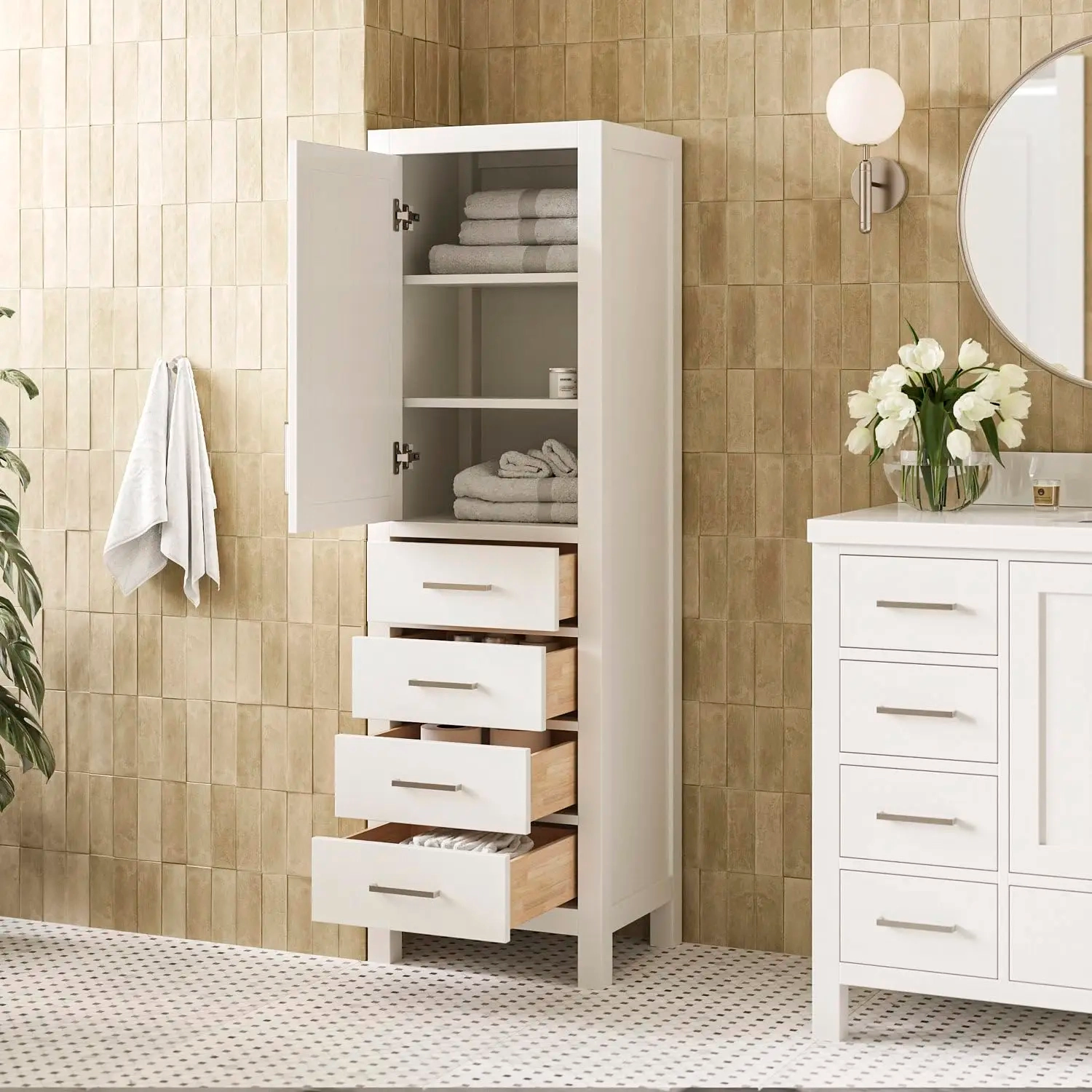 Tall Bathroom Storage Cabinet with Adjustable Shelves and Soft-Close Drawers - Image 2