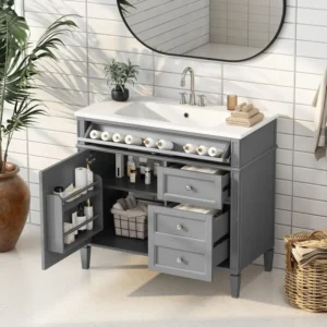 36-Inch Bathroom Vanity Cabinet with Drawers and Soft-Close Doors