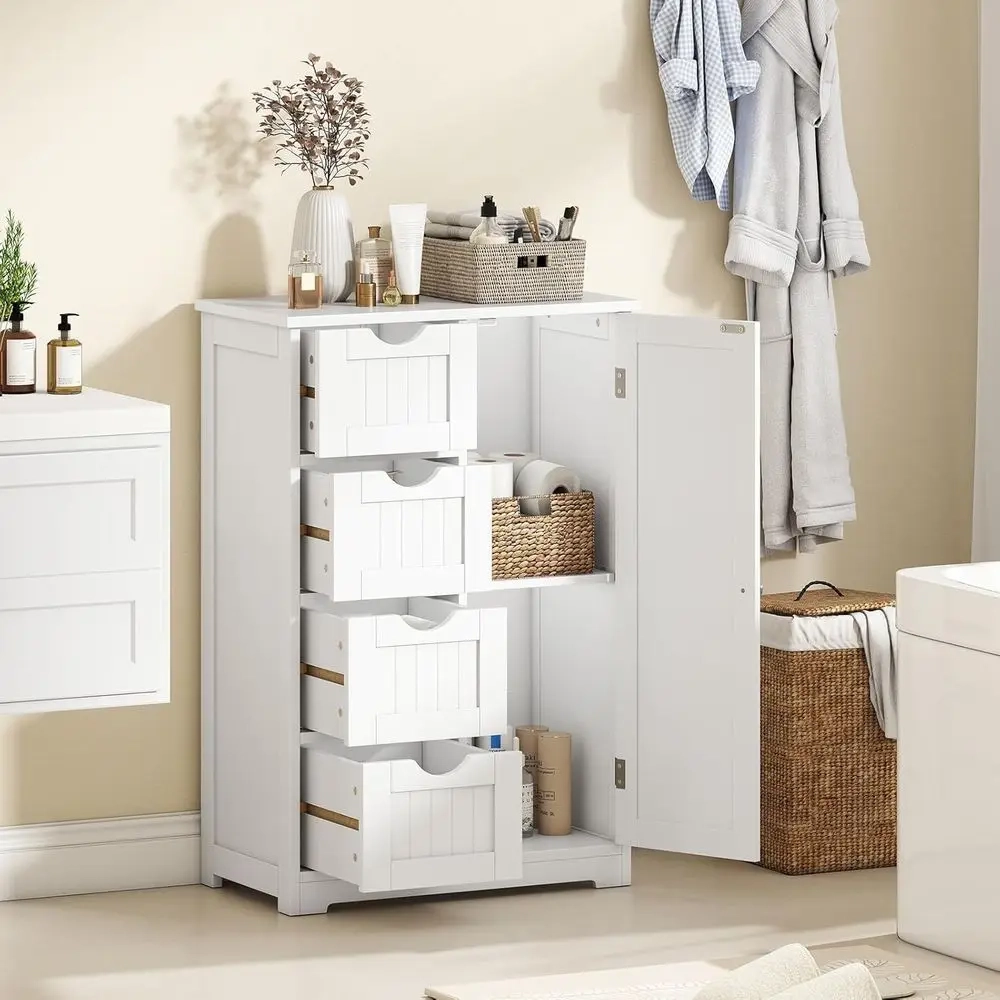 Bathroom Storage Cabinet with 4 Drawers, Cupboard and Adjustable Shelf - Image 2