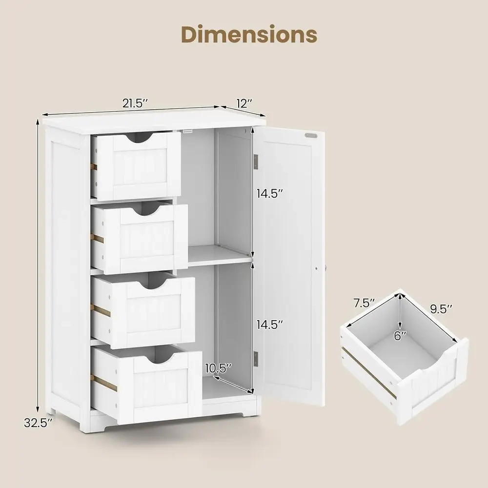 Bathroom Storage Cabinet with 4 Drawers, Cupboard and Adjustable Shelf - Image 3