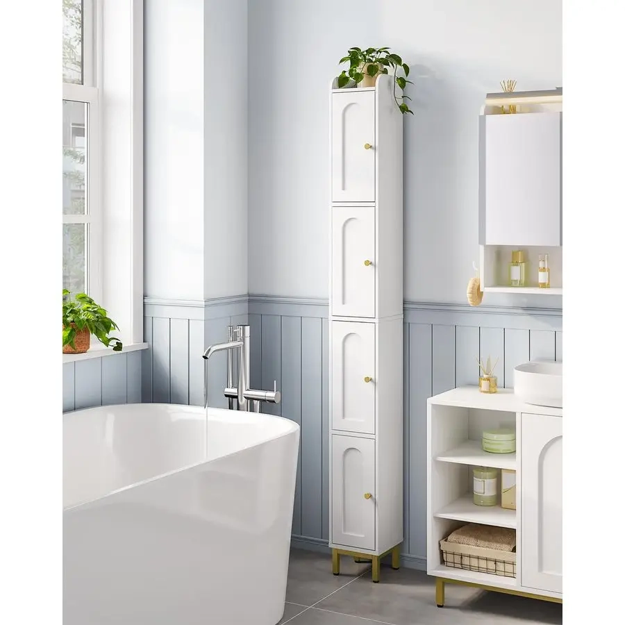 Narrow Tall Bathroom Storage Cabinet with Adjustable Feet and Multi-Level Shelves - Image 3