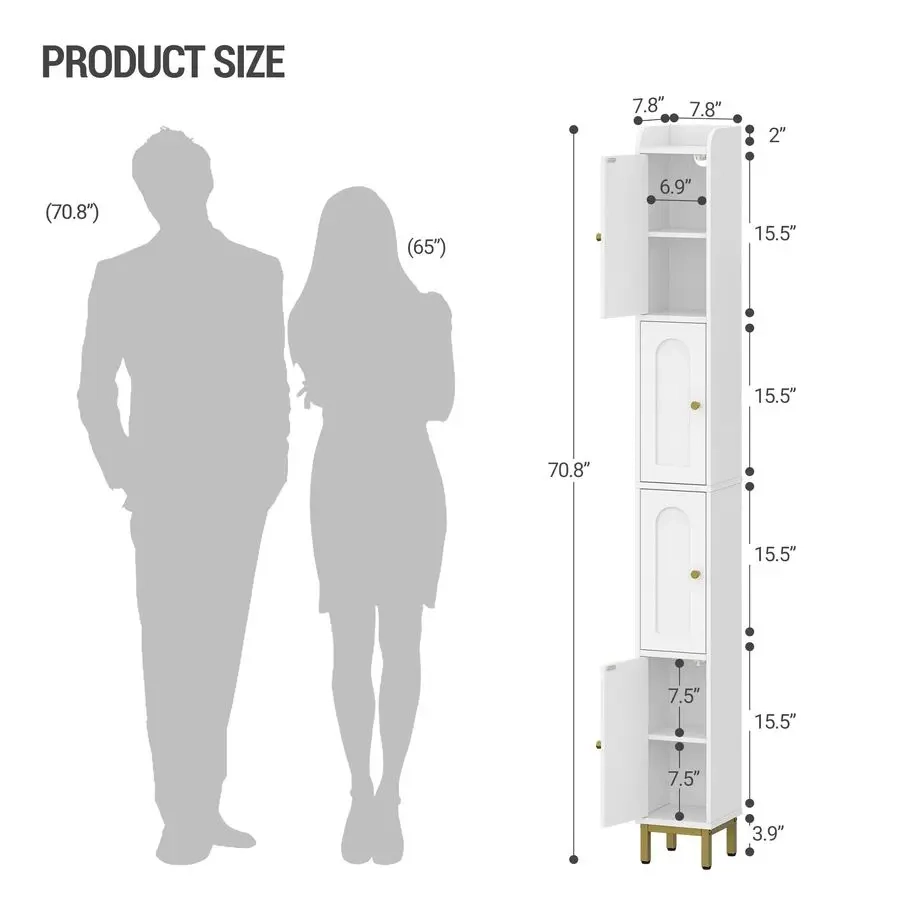 Narrow Tall Bathroom Storage Cabinet with Adjustable Feet and Multi-Level Shelves - Image 2