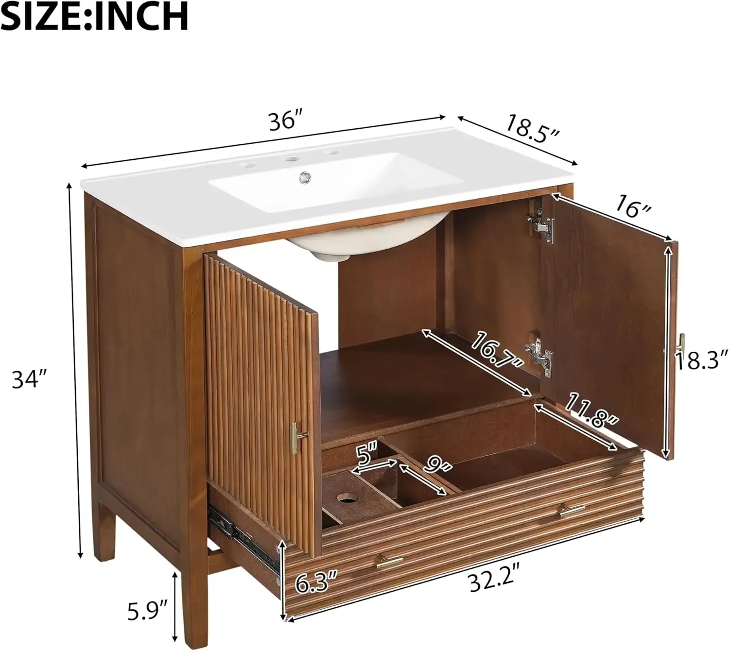 36" Mid-Century Bathroom Vanity with Sink - Image 2