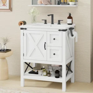 Tall Bathroom Storage Cabinet with 5-Tier Shelves and Double Doors