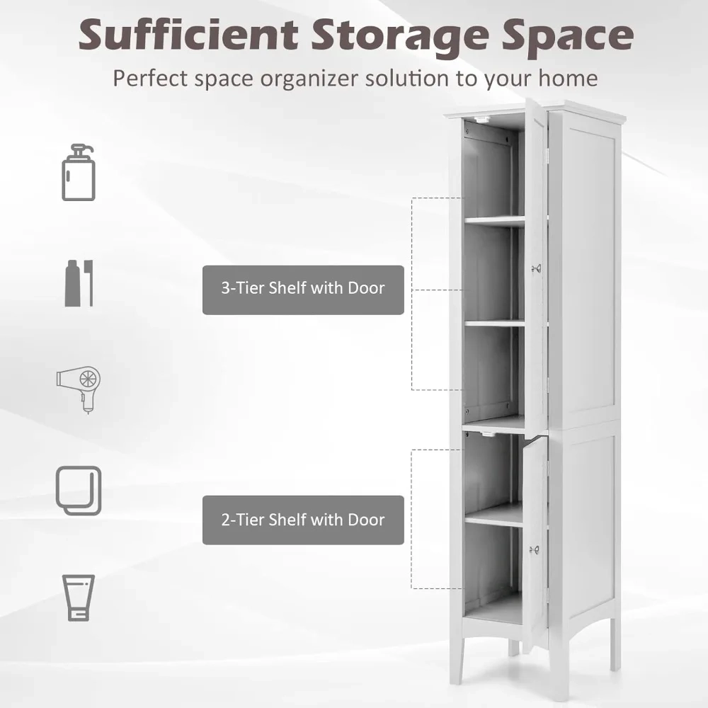 Tall Bathroom Storage Cabinet with 5-Tier Shelves and Double Doors - Image 2