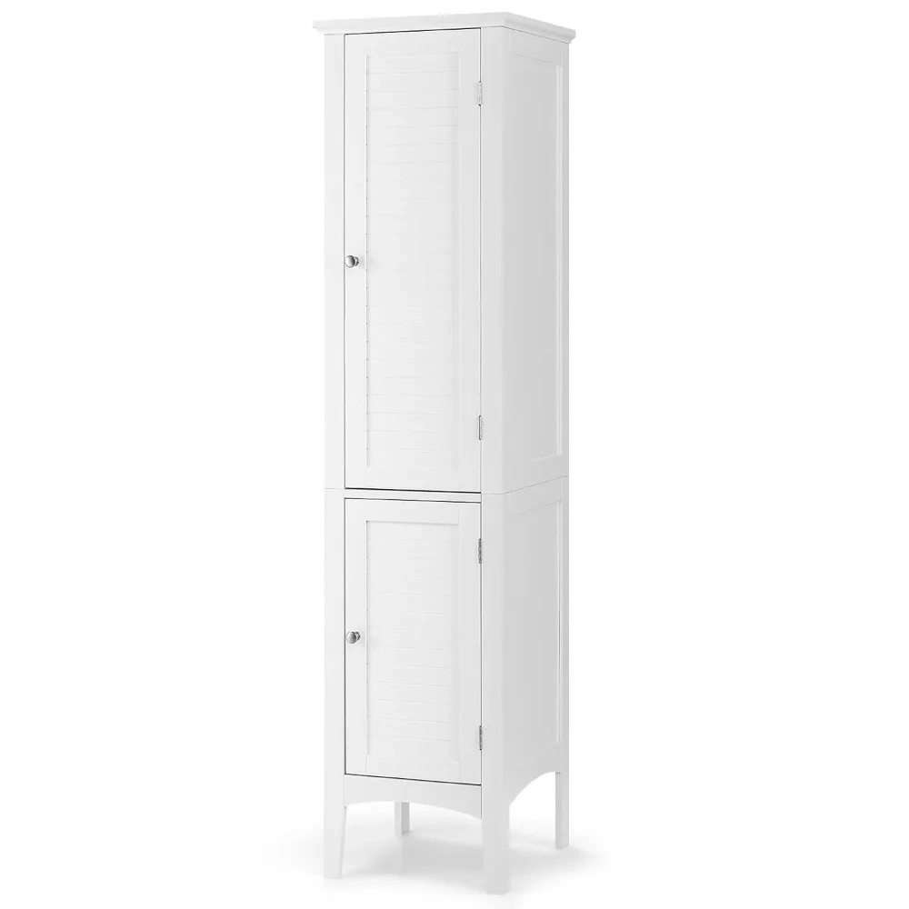 Tall Bathroom Storage Cabinet with 5-Tier Shelves and Double Doors