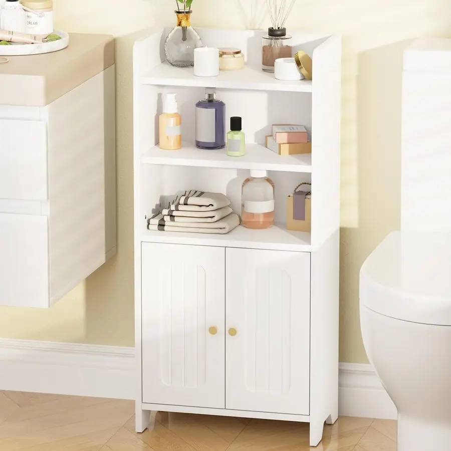 Small Bathroom Storage Cabinet with 2 Doors and Adjustable Shelves