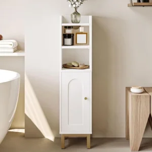 Small Corner Bathroom Storage Cabinet with Door and Adjustable Shelf