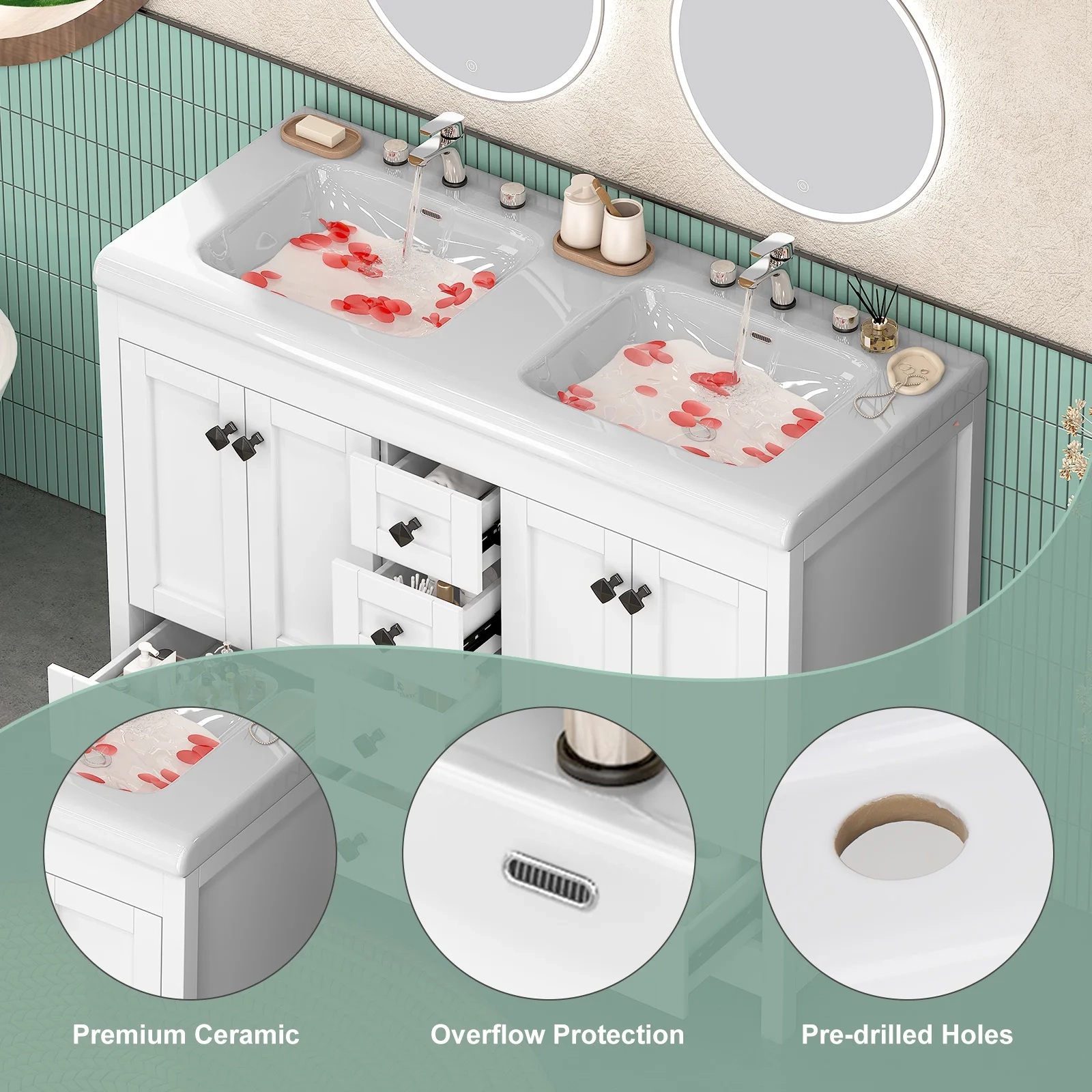 47" Double Sink Bathroom Vanity with Storage - Image 2