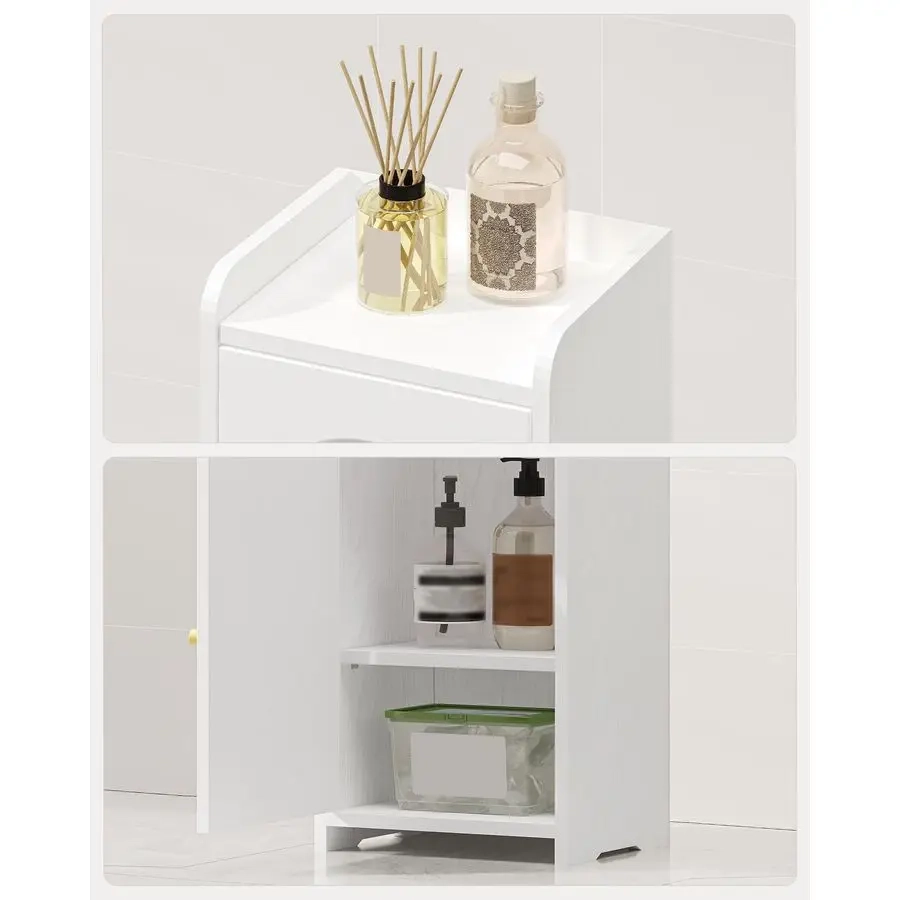 Small Corner Bathroom Storage Cabinet with 2 Doors and Adjustable Shelf - Image 4