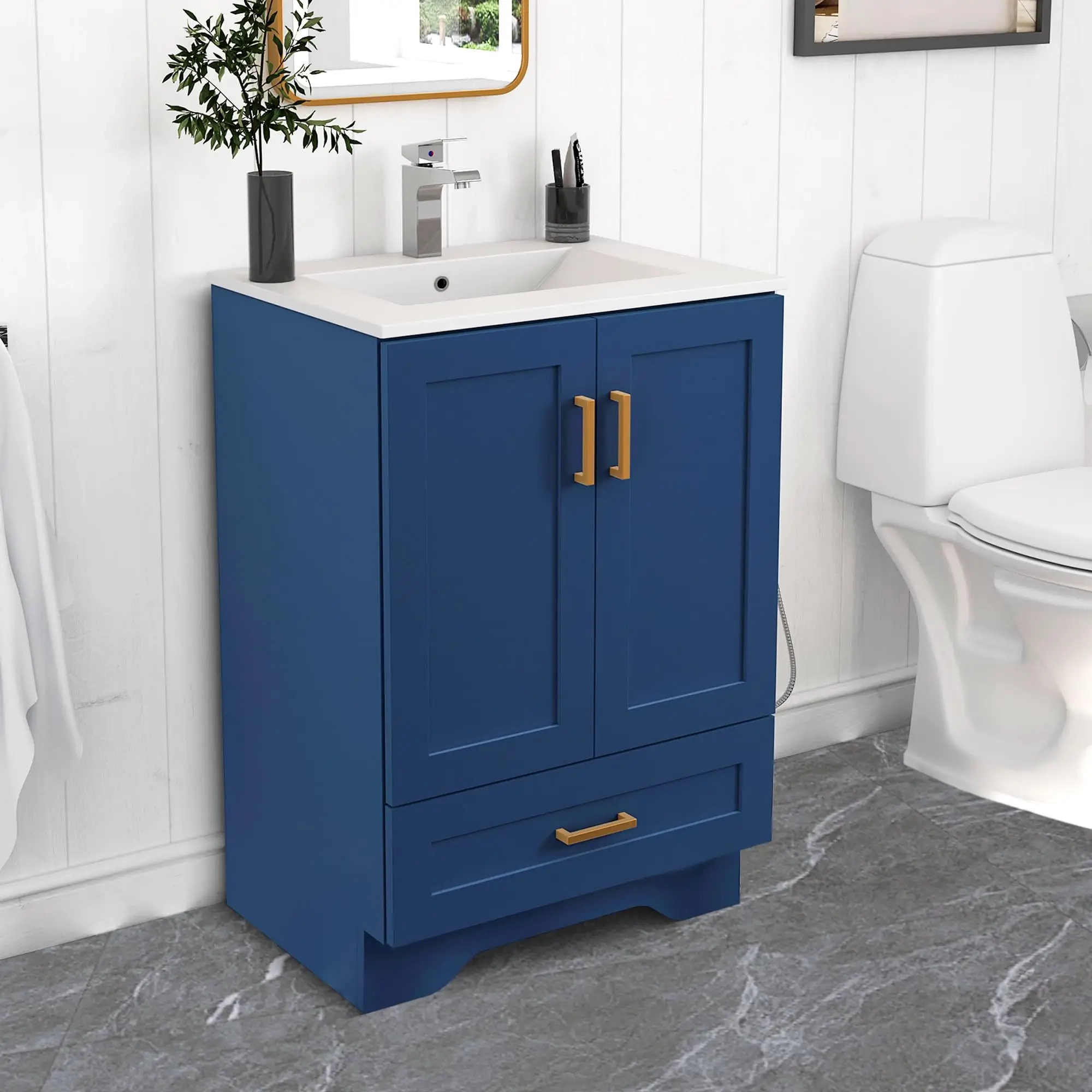 24-Inch Bathroom Vanity with Undermount Ceramic Sink, 2 Doors and 1 Drawer - Freestanding 2-Door & 1-Drawer Storage Cabinet - Image 3