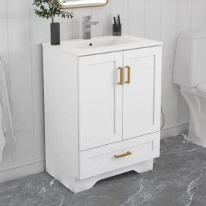 24-Inch Bathroom Vanity with Undermount Ceramic Sink, 2 Doors and 1 Drawer - Freestanding 2-Door & 1-Drawer Storage Cabinet