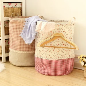 Foldable Canvas Laundry Storage Basket with Handles