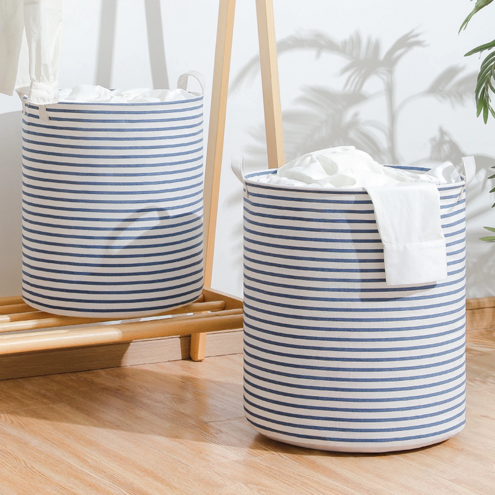 Collapsible Cotton Linen Laundry Storage Basket with Drawstring - Image 5