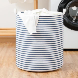 Collapsible Cotton Linen Laundry Storage Basket with Drawstring