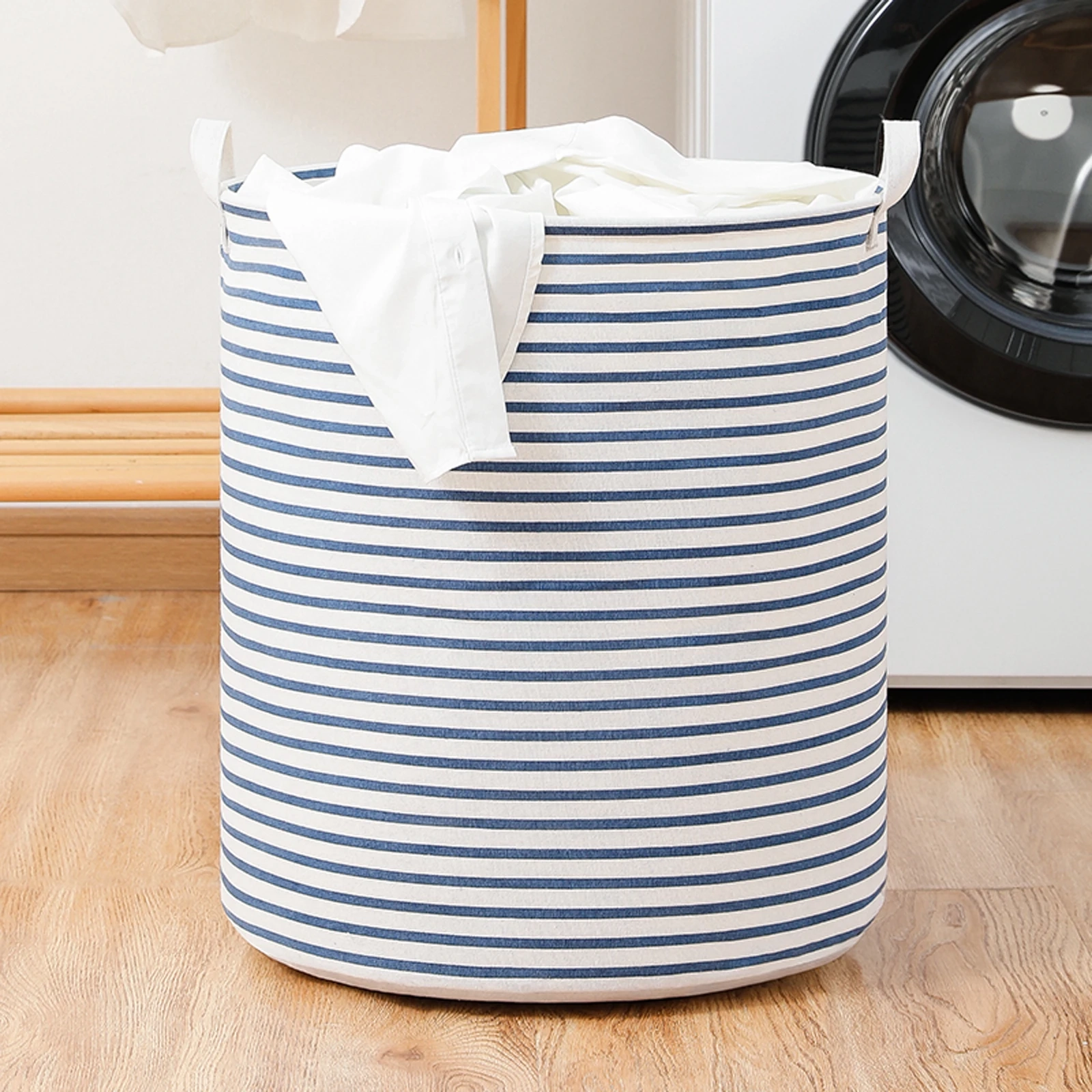 Collapsible Cotton Linen Laundry Storage Basket with Drawstring